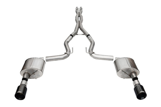 Corsa 24+ Ford MustangGT Xtreme Cat-Back Ex.Sys 3.0in Dual Rear Exit w/4.5in Blk PVD StraightCut Tip