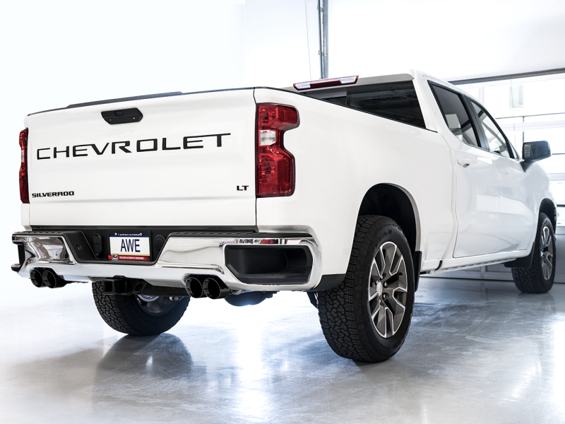 AWE Tuning 4th Gen GM 1500 6.2L 0FG Cat-Back Split Rear Exit (w/ Bumper Cutouts) - Quad Diamond Tips