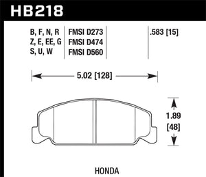 Hawk 88-89 Civic Si / 92-00 Civic CX / 88-00 DX / 98-00 GX HPS Street  Front Brake Pads