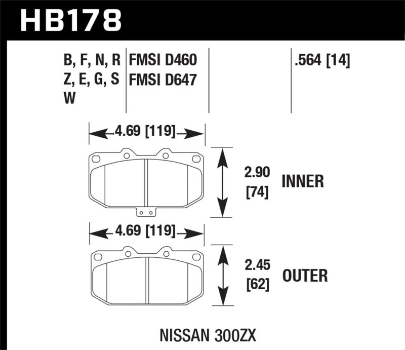 Hawk 06-07 WRX / 89-96 Nissan 300ZX / 89-93 Skyline GT-R DTC-60 Front Race Pads