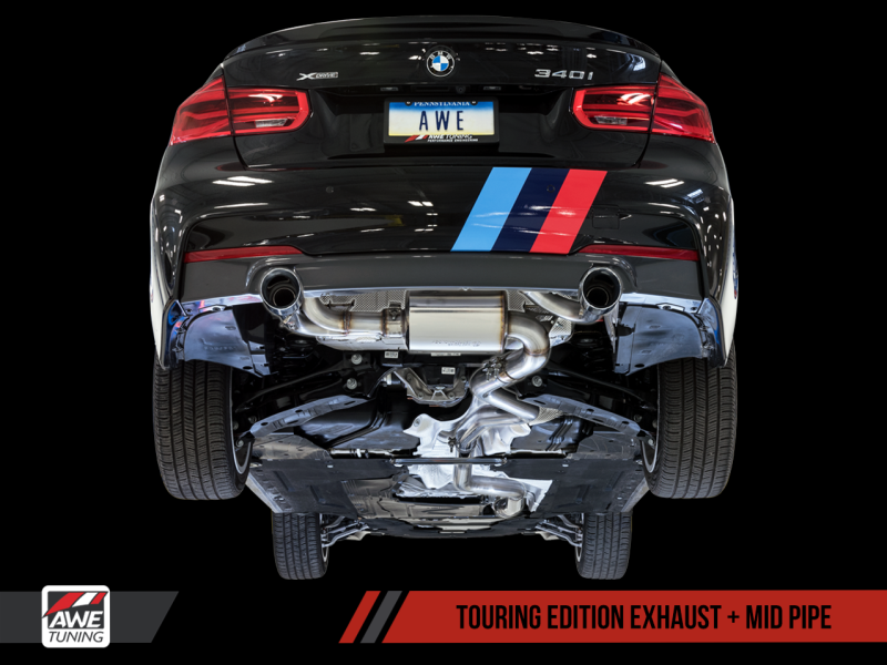 AWE Tuning BMW F3X 340i Touring Edition Axle-Back Exhaust - Diamond Black Tips (102mm)