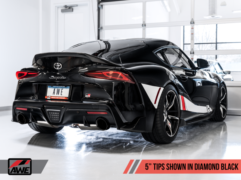 AWE Tuning 2020 Toyota Supra A90 Resonated Touring Edition Exhaust - 5in Diamond Black Tips