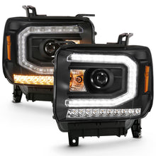 ANZO 2016-2019 GMC Sierra 1500 Projector Headlight Plank Style Black w/ Sequential Amber Signal