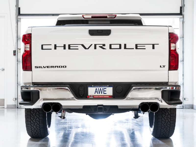 AWE Tuning 4th Gen GM 1500 6.2L 0FG Cat-Back Split Rear Exit (w/ Bumper Cutouts) - Quad Diamond Tips
