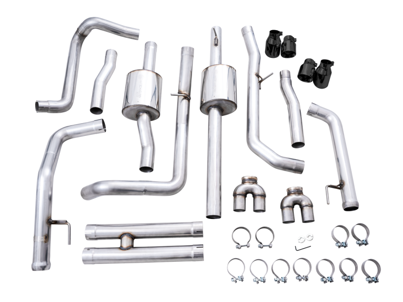 AWE Tuning 4th Gen GM 1500 6.2L 0FG Cat-Back Split Rear Exit (w/ Bumper Cutouts) - Quad Diamond Tips