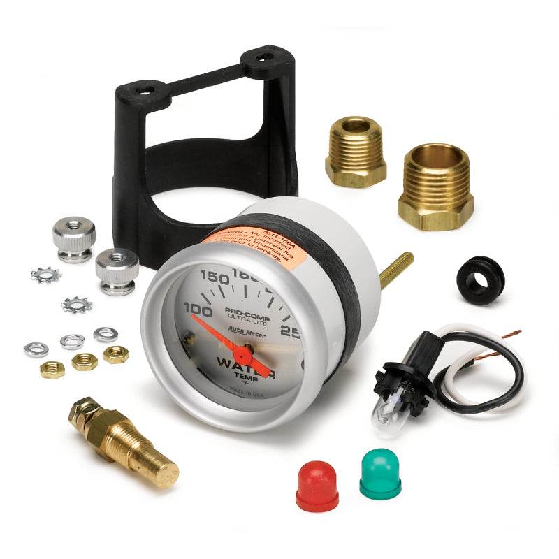 Autometer Ultra-Lite 52mm 100-250 Deg F Short Sweep Electric Water Temp Gauge