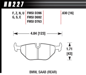 Hawk 95-99 BMW M3 E36 HP+ Street Rear Brake Pads